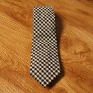 Sprezza‎ Gingham Check Necktie Tie Mens OS Black Cream Career Wedding Preppy